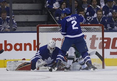 Toronto Maple Leafs Michael Hutchinson G (30) saves a puck during first period in Toronto on Thursday January 3, 2019. Jack Boland/Toronto Sun/Postmedia Network