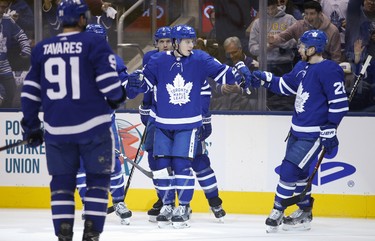 Toronto Maple Leafs Mitch Marner RW (16) celebrates his second goal of the game during first period in Toronto on Thursday January 3, 2019. Jack Boland/Toronto Sun/Postmedia Network