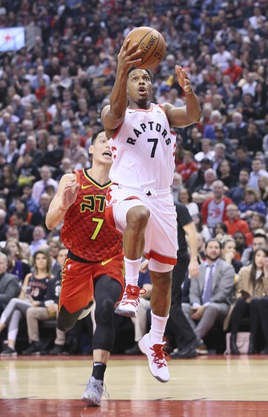 Toronto Raptors guard Kyle Lowry (7) in Toronto, Ont. on Tuesday January 8, 2019. The Toronto Raptors host the Atlanta Hawks. Veronica Henri/Toronto Sun/Postmedia Network