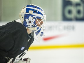 Toronto Maple Leafs goalie Michael Hutchinson during practice at the MasterCard Centre in Toronto, Ont. on Wednesday January 9, 2019. (Ernest Doroszuk/Toronto Sun/Postmedia)