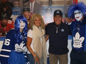 Mike Wilson and Debra Thuet with Kevin Kotyk and girlfriend Rachel Bedard, decked out in full Leaf apparel. (Supplied)