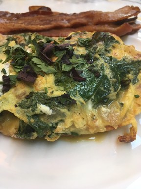 Cecconi’s in West Hollywood is popular with the showbiz power crowd. The spinach frittata is a hearty choice.