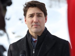 Prime Minister Justin Trudeau addresses the media in Sudbury, Ont. on Wednesday February 13, 2019.
