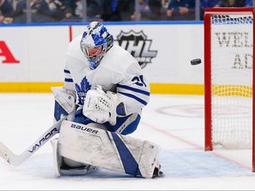 Toronto Maple Leafs 
 Frederik Andersen makes a save against the St. Louis Blues at the Enterprise Center on Feb, 19, 2019 in St. Louis, Miss. (Dilip Vishwanat/Getty Images)