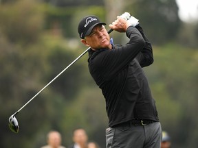 Davis Love III reacts to a missed putt on the 12th hole green during the second round of the Genesis Open at Riviera Country Club.  Getty Images