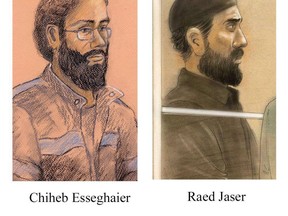 Artist sketches of Chiheb Esseghaier, left, and Raed Jaser. (The Canadian Press)