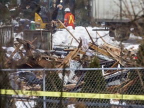 Rubble at the scene of a house explosion in the Caledon area on Feb. 3, 2019. (Ernest Doroszuk, Toronto Sun)
