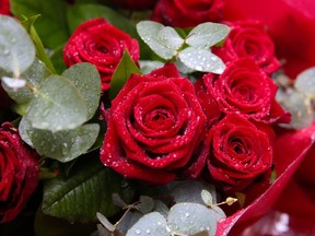 Bunches of roses on display at the florist, Subterranean Flowers outside Angel underground station, north London ahead of Valentine's Day on 14 February 2018. (WENN)