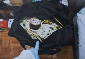 Hand out image from Bruce McArthur sentencing hearing -- duffle bag of murder tools. (Court Exhibit, Toronto Sun)