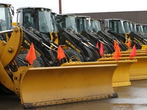 City of Toronto snowplows and snow clearing equipment at a Toronto works yard.