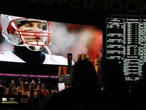 Prop bets for Super Bowl LIII are on display before the start of the game at the Westgate Superbook sports book, Sunday, Feb. 3, 2019, in Las Vegas. (JOHN LOCHER/AP)