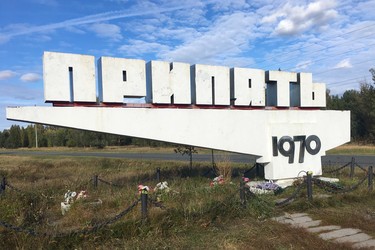 The sign for the once utopian town of Prypiat, in Ukraine, which was founded in 1970 and evacuated after the 1986 nuclear disaster at the nearby Chornobyl power plant. (Chris Doucette/Toronto Sun/Postmedia Network)