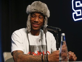 DeMar DeRozan of the Spurs speaks to reporters on Thursday. JACK BOLAND/TORONTO SUN