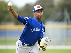 Blue Jays pitcher Elvis Luciano, a 19-year-old Rule 5 acquisition, pitched a scoreless inning against the Detroit Tigers on Saturday as Toronto’s Grapefruit League schedule opened in Dunedin. Luciano threw heat that reached 95 mph. (CP FILES)