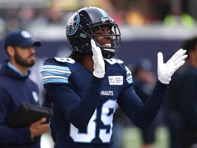 Toronto Argonauts wide receiver Duron Carter (89) is seen on the sidelines during first half CFL football action against the Hamilton Tiger-Cats, Duron Carter and QB James Franklin were two high-profile acquisitions last year whose skill sets did not mesh with what the coaching staff was trying to accomplish. THE CANADIAN PRESS/Cole Burston