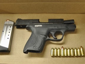 A handgun and ammunition seized during a traffic stop on Feb. 5, 2019 in Ajax.