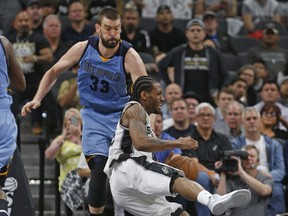 Former Spur Kawhi Leonard (right) and ex-Grizzles star Marc Gasol have a long history of doing battle in the playoffs.  Getty Images