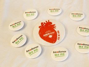 Campaign materials promoting organ donation at Belleville General Hospital in Belleville. (Luke Hendry/Postmedia Network)