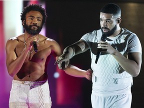 FILE - In this Friday, Sept. 21, 2018 file photo, Childish Gambino performs at the 2018 iHeartRadio Music Festival Day 1 held at T-Mobile Arena in Las Vegas. A list of nominees in the top categories at the 2019 Grammys, including Kendrick Lamar, who is the leader with eight nominations, were announced Friday, Dec. 7, 2018, by the Recording Academy. Drake, Cardi B, Brandi Carlile, Childish Gambino, H.E.R., Lady Gaga, Maren Morris, SZA, Kacey Musgraves and Greta Van Fleet also scored multiple nominations. (Photo by John Salangsang/Invision/AP, File) ORG XMIT: CAET220