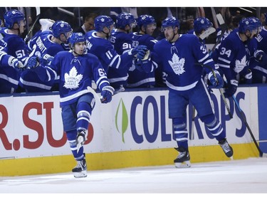 Toronto Maple Leafs Tyler Ennis LW (63) celebrates his goal during the second period in Toronto on Monday February 25, 2019. Jack Boland/Toronto Sun/Postmedia Network