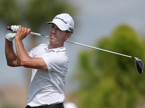 Mike Weir of Canada watches his tee shot during the final round of the LECOM Suncoast Classic at Lakewood National Golf Club on February 17, 2019 in Lakewood Ranch, Florida. (Matt Sullivan/Getty Images)