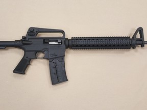 A rifle seized at an Oshawa residence on Feb. 22, 2019. (DRPS)