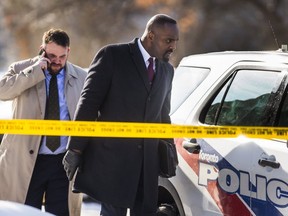 Toronto Police Homicide Det. Leslie Dunkley (right) at the scene of a fatal shooting at 21 Bergamot Ave. in Rexdale on Thursday, Feb. 14, 2019. (Ernest Doroszuk/Toronto Sun/Postmedia)
