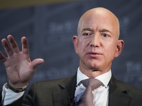 In this Sept. 13, 2018, file photo Jeff Bezos, Amazon founder and CEO, speaks at The Economic Club of Washington's Milestone Celebration in Washington.