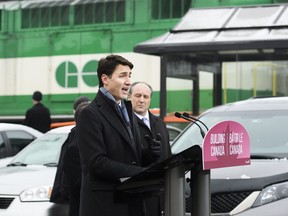 Prime Minister Justin Trudeau speaks to the media at the GO station in Vaughan, Ont., on Thursday, February 7, 2019. Trudeau delivered remarks on the highlights of the regional transit expansion project. THE CANADIAN PRESS/Nathan Denette