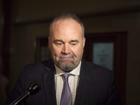 Ontario Government House Leader Todd Smith speaks to reporters following an early morning PC Caucus meeting at the Ontario legislature in Toronto on Thursday, November 29, 2018.  THE CANADIAN PRESS/Chris Young