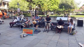 An eclectic group of buskers working the crowd at Jackson Square. (DAVE POLLARD/Postmedia Network)