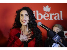 Liberal candidate Rachel Bendayan speaks at her election night party following her win in the federal byelection for the Outremont riding in Montreal on Monday, Feb. 25, 2019.