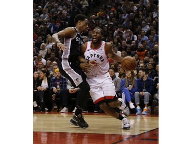 San Antonio Spurs DeMar DeRozan SG (10) guards against the oncoming Toronto Raptors Kawhi Leonard SF (2) during the third quarter in Toronto, Ont. on Saturday February 23, 2019. Jack Boland/Toronto Sun/Postmedia Network