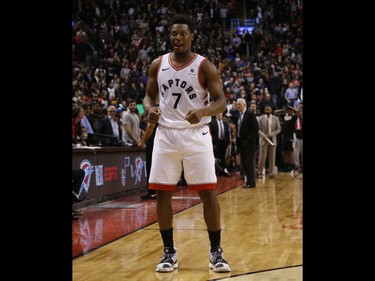 Toronto Raptors Kyle Lowry PG (7) can't believe their luck during the fourth quarter in Toronto, Ont. on Saturday February 23, 2019. Jack Boland/Toronto Sun/Postmedia Network