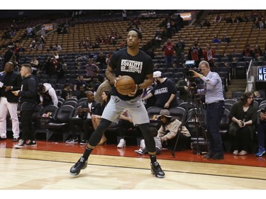 DeMar DeRozan of the San Antonio Spurs works the hoop in the shoot around before the game in Toronto, Ont. on Friday February 22, 2019. Jack Boland/Toronto Sun/Postmedia Network