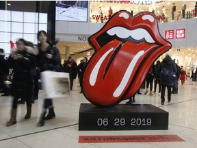 Looks as if the Rolling Stones No Filter tour will be in Toronto on June 29 this summer. This massive iconic logo landed in the north end atrium of the Eaton Centre with another at Union Station.