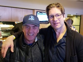 Mike Wilson with Shayne Corson at the Denver-Leafs game.