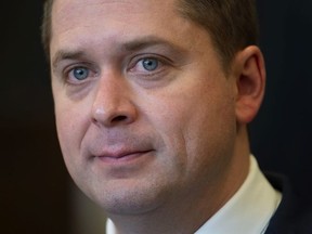 Leader of the Opposition Andrew Scheer speaks with the media in the Foyer of the House of Commons in West Block, Monday February 25, 2019, in Ottawa.