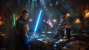 Exotic finds can be found throughout Star Wars: Galaxy’s Edge when it opens in summer 2019 at Disneyland Park in Anaheim, California, and fall 2019 at Disney's Hollywood Studios in Lake Buena Vista, Florida. At Savi’s Workshop – Handbuilt Lightsabers, guests will have the opportunity to customize and craft their own lightsabers. In this exclusive experience, guests will feel like a Jedi as they build these elegant weapons from a more civilized age. (Disney Parks)
