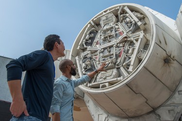 Millennium Falcon pictured under development for Millennium Falcon: Smugglers Run at Stars Wars: Galaxy's Edge. On Millennium Falcon: Smugglers Run, guests will take the controls of one of the most recognizable ships in the galaxy. Stars Wars: Galaxy's Edge will open at Disneyland Resort in California in summer 2019 and at Walt Disney World Resort in Florida in fall 2019. (Disney Parks)