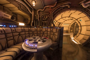 The famous “chess room” is one of several areas Disney guests will discover inside Millennium Falcon: Smugglers Run at Star Wars: Galaxy’s Edge before taking the controls in one of three unique and critical roles aboard the fastest ship in the galaxy. Star Wars: Galaxy’s Edge opens in summer 2019 at Disneyland Resort in California and fall 2019 at Walt Disney World Resort in Florida. (Joshua Sudock/Disney Parks)