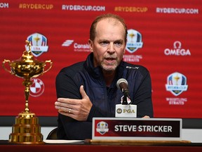 Steve Stricker speaks with the media as he is named United States Ryder Cup Captain for 2020 during a press conference at the Fiserv Forum on February 20, 2019 in Milwaukee. (Stacy Revere/Getty Images)