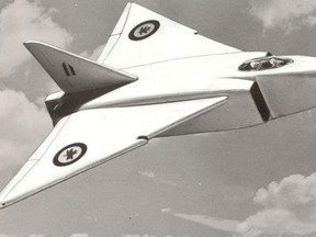 Avro Canada's new supersonic interceptor/fighter was still more than a week away from being unveiled to the general public when the Toronto Telegram newspaper edition dated Sept. 26, 1957 featured this staff artist's concept of what the new aircraft "might" look like. Delta-wing, yes; two-seater, yes; the rest was sort of close.