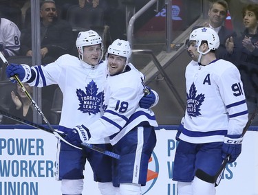 ple Leafs left wing Andreas Johnsson (18) scores again in the third on Monday February 4, 2019 .The Toronto Maple Leafs host the Anaheim Ducks at the Scotiabank Arena in Toronto. Veronica Henri/Toronto Sun/Postmedia Network