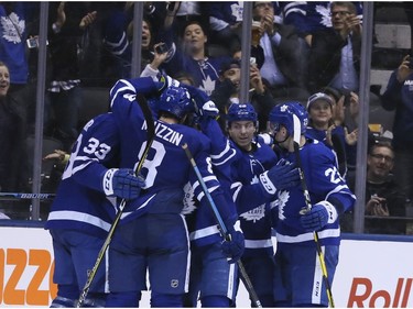 Leafs score in the second  by Toronto Maple Leafs left wing Andreas Johnsson (18) on Wednesday February 6, 2019. The Toronto Maple Leafs host the Ottawa Senators at the Scotiabank Arena in Toronto. Veronica Henri/Toronto Sun/Postmedia Network
