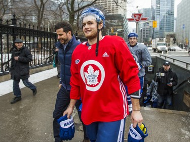 Toronto Maple Leafs William Nylander exits the subway at Osgoode Station on their way to the 2019 Toronto Maple Leafs Outdoor Practice at Nathan Phillips Square in Toronto, Ont. on Thursday February 7, 2019. Ernest Doroszuk/Toronto Sun/Postmedia