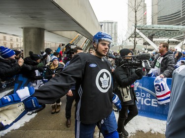 Toronto Maple Leafs Auston Matthews makes his way past fans for the 2019 Toronto Maple Leafs Outdoor Practice at Nathan Phillips Square in Toronto, Ont. on Thursday February 7, 2019. Ernest Doroszuk/Toronto Sun/Postmedia