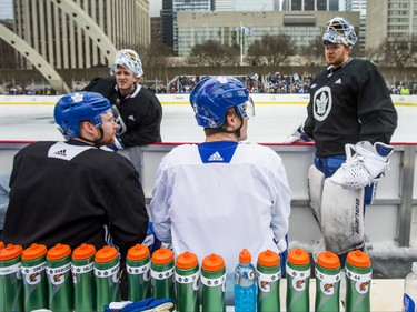 Toronto Maple Leafs get ready for the 2019 Toronto Maple Leafs Outdoor Practice at Nathan Phillips Square in Toronto, Ont. on Thursday February 7, 2019. Ernest Doroszuk/Toronto Sun/Postmedia
