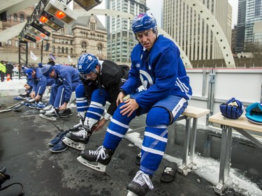Toronto Maple Leafs Mitchell Marner get ready for the 2019 Toronto Maple Leafs Outdoor Practice at Nathan Phillips Square in Toronto, Ont. on Thursday February 7, 2019. Ernest Doroszuk/Toronto Sun/Postmedia