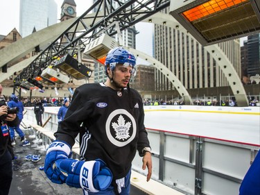 Toronto Maple Leafs Auston Matthews sets out onto the ice for the 2019 Toronto Maple Leafs Outdoor Practice at Nathan Phillips Square in Toronto, Ont. on Thursday February 7, 2019. Ernest Doroszuk/Toronto Sun/Postmedia